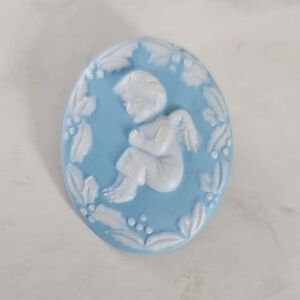 Antique Blue and White Cherub Brooch